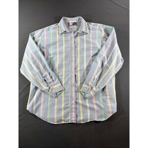 Men’s Button Down Vintage 80s 90s Pastel Blue Streak Made In USA Medium/Large